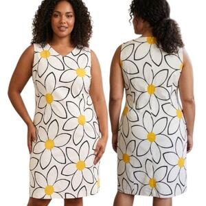KAY UNGER Daisy Print Cotton Sheath Dress - Size 18